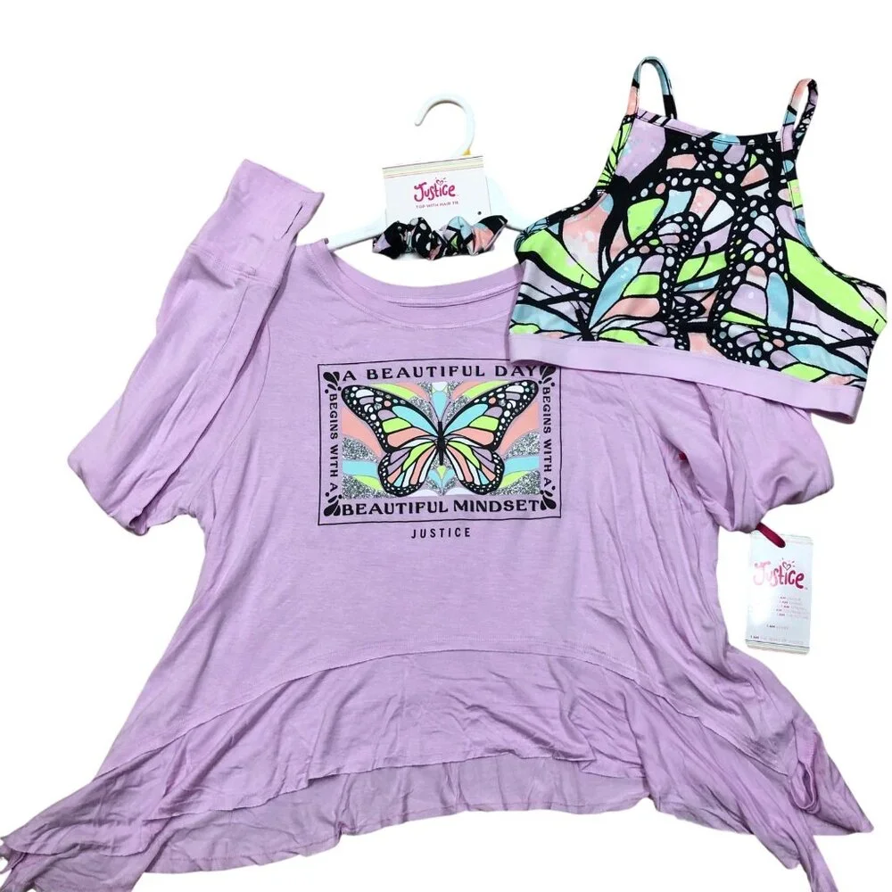 Justice Girls Collection X Long Sleeve 2-Fer‎ Swing w/ hair tie Shirt 12-14 NWT
